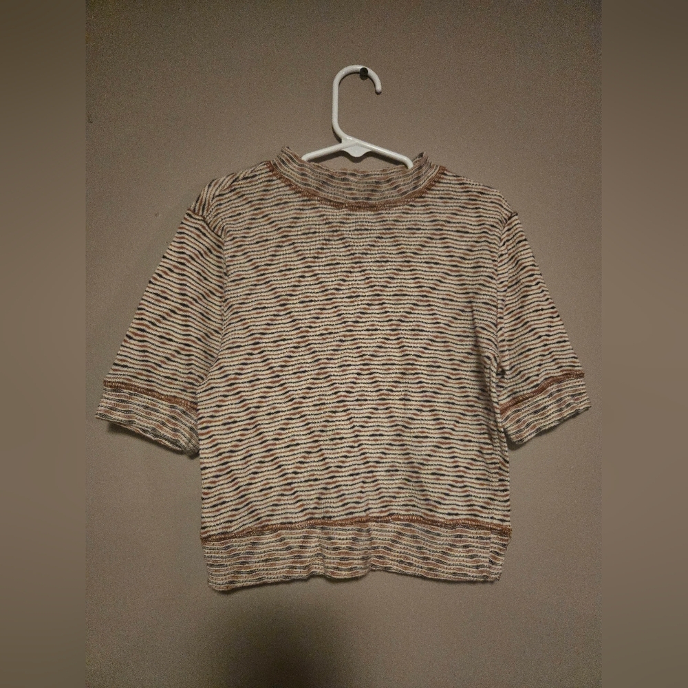 Free People Textured Knit Top in Brown and Cream